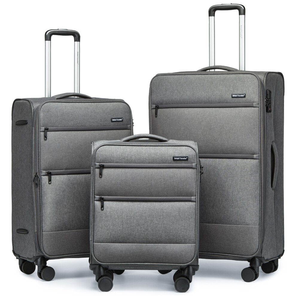 (Grey) 3 Pieces 20+24+28 inch 600D Polyester and a Leather Trolley Suitcase