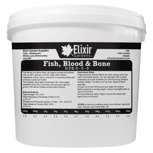 (Tub, 5kg) Fish, Blood & Bone | Multi Purpose Organic-Based Fertiliser / Plant Food | NPK 5-5-6 | 500g - 25kg Bag or Tub