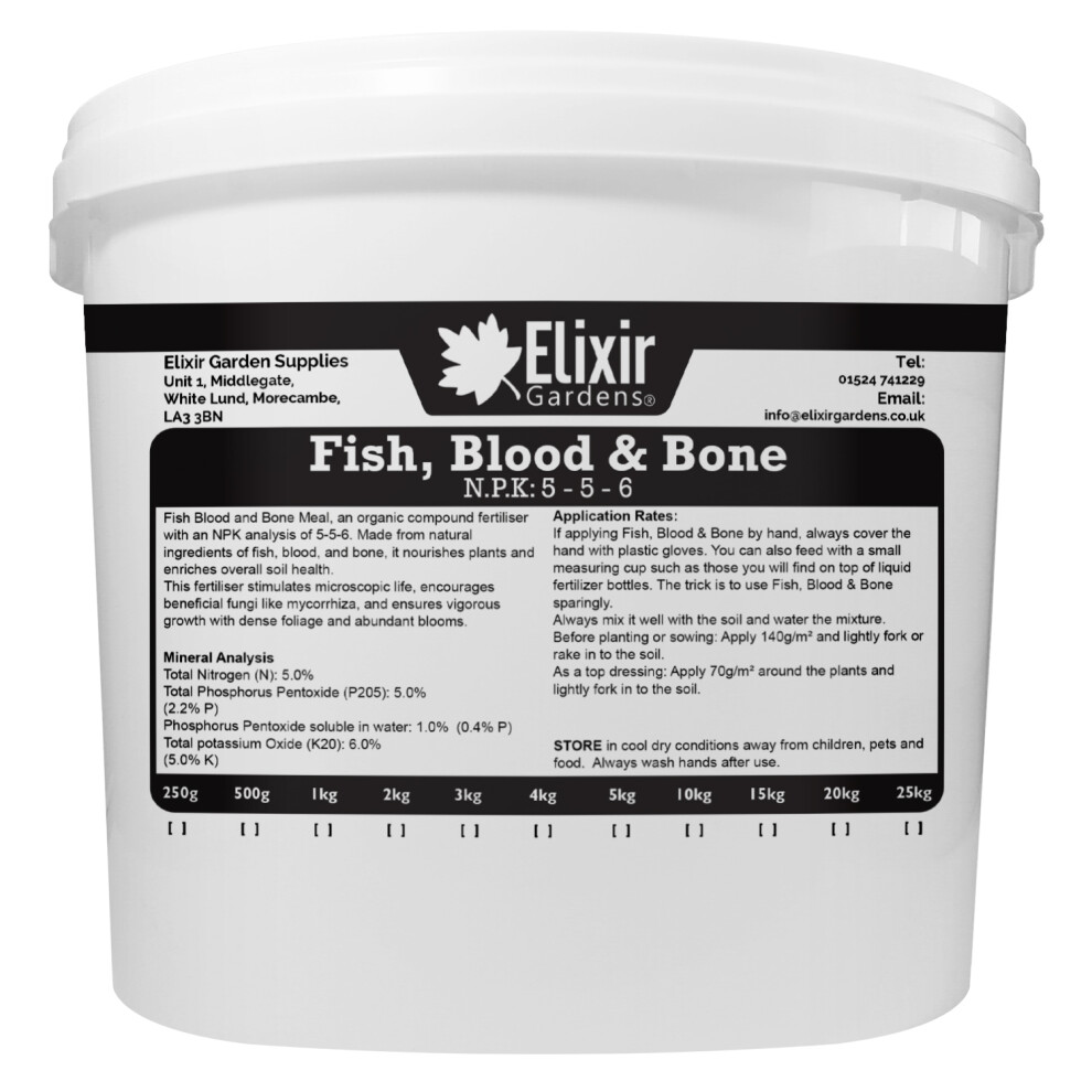 (Tub, 10kg) Fish, Blood & Bone | Multi Purpose Organic-Based Fertiliser / Plant Food | NPK 5-5-6 | 500g - 25kg Bag or Tub