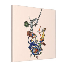Canvas Print Only WEIRD MEDIEVAL BESTIARY Killer Rabbits With Sword And Bow Wall Art Poster Room Decor 18x18 inch No Frame