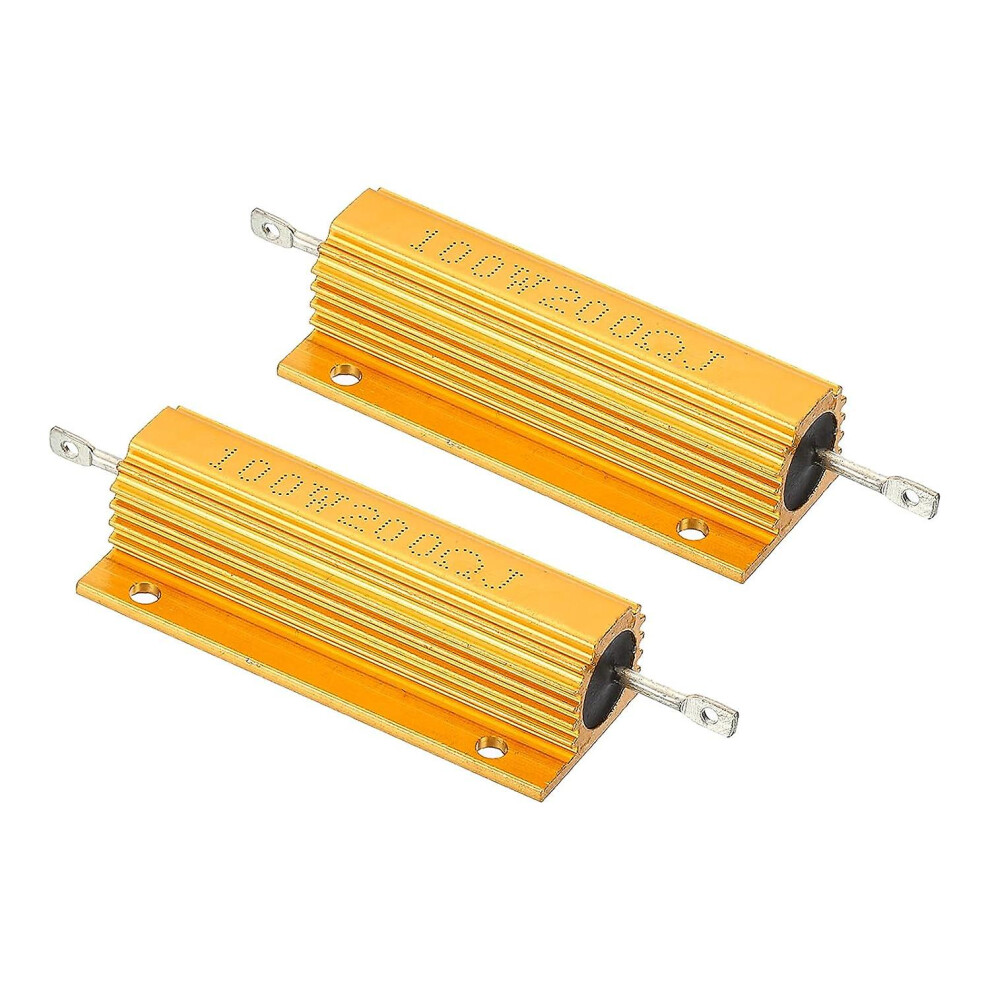 100W 200 Ohm Aluminum Shell Resistor, 2 Pack Aluminum Housing Resistor Housed Case Wirewound Resistors Screw Tap Power Resistor, Golden 9152243107983