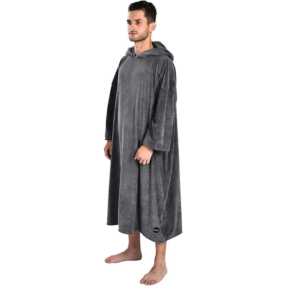 (Grey) High Absorption Changing Robe Towel With Hood For Swimming, Beach, Bath Warm Grey