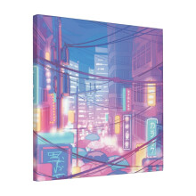 Canvas Print Only The Neon Tokyo Streets (soft Pastel Colors) Wall Art Poster Room Decor 18x18 inch No Frame