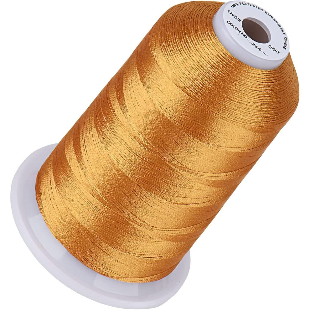 Embroidery Thread 5500 Yards Deep Gold 214, 40wt 100% Polyester for Brother, Babylock, Janome, Singer, Pfaff, Husqvarna, Bernina Machine Deep Gold214