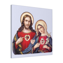 Canvas Print Only Sacred And Immaculate Hearts (Jesus And Mary) Version IV, Transparent Wall Art Poster Room Decor 18x18 inch No Frame