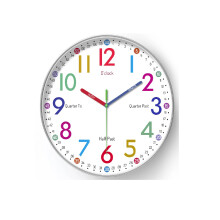 (Colourful 12 Hour Clock) Colourful Childrens Easy Time Clock Silent Movement