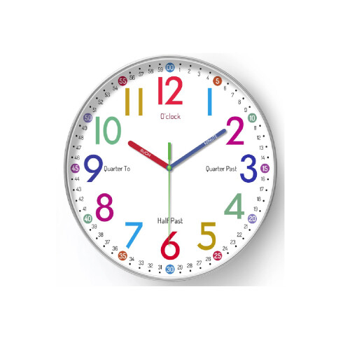 (Colourful 12 Hour Clock) Colourful Childrens Easy Time Clock Silent Movement