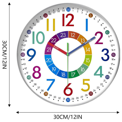 (Colourful 12/24 Hour Clock) Colourful Childrens Easy Time Clock Silent Movement 2