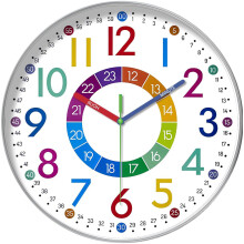 (Colourful 12/24 Hour Clock) Colourful Childrens Easy Time Clock Silent Movement