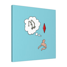 Canvas Print Only The Sims - Thinking In The Pool - Red Plumbob - Original Wall Art Poster Room Decor 18x18 inch No Frame