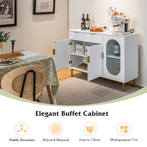 Casart Kitchen Sideboard Dining Buffet Cupboard Cabinet With 2 Drawers & Shelves 2