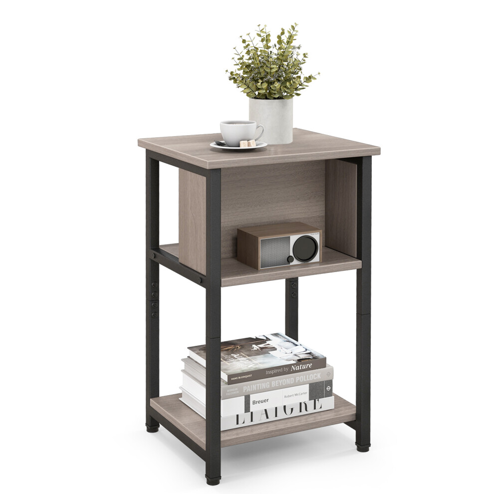 Industrial Narrow Bedside Table Sofa End Table W/ 2-Tier Storage Shelf