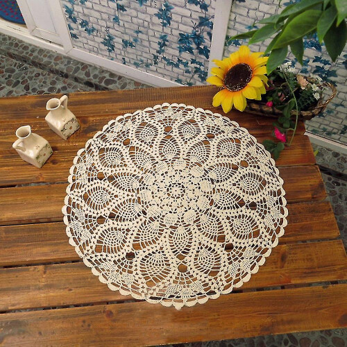 Handmade Crocheted Lace Round Tablecloth - Diameter 60 cm - Elegant Home Decor