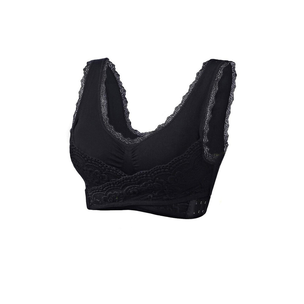 (Black, 5XL) Comfy Corset Bra Front Cross Side Buckle Lace Bras,slim And Shape Posture Bras For Women