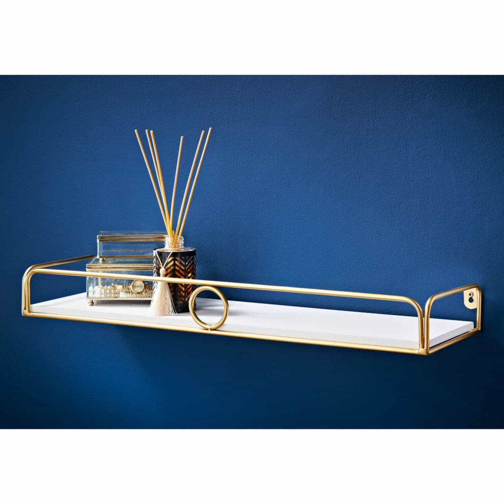 60cm Gold Ring Shelf - White & Gold Ring Floating Shelf