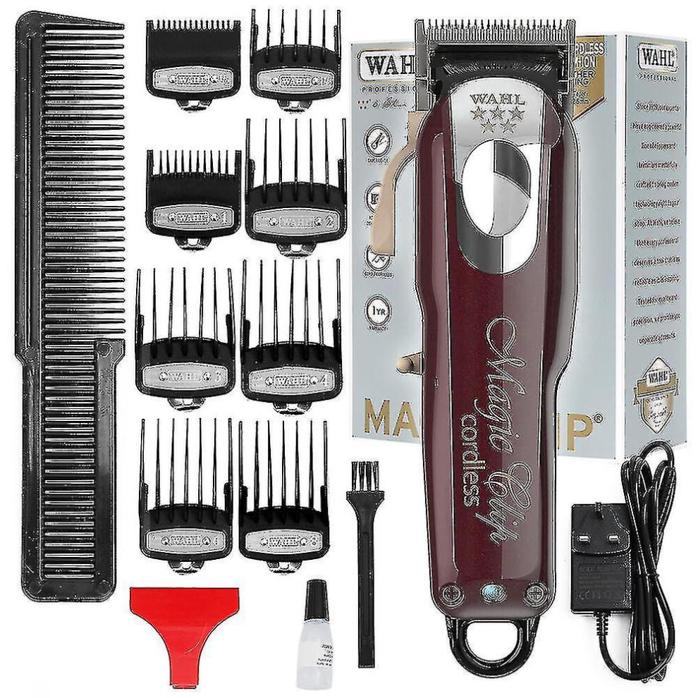 5 Star Cordless Magic Clip Professional Hair Clippers Trimmers Pro Lightweight Haircutting Kit Barbers Supplies Set Wine Red