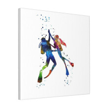 Canvas Print Only Scuba Divers, Scuba Couple, Scuba Divers Couple, Scuba Diving Wall Art Poster Room Decor 18x18 inch No Frame