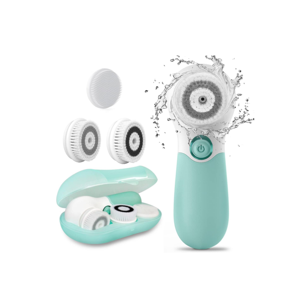 Chronus White Facial Cleansing Brush Electric Facial Exfoliating Massage Brush With 3 Cleanser Heads And 2 Speeds Adjustable(White)