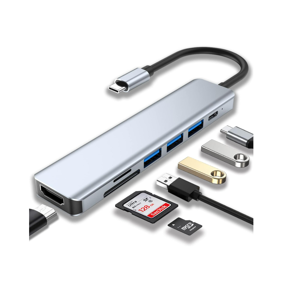 Chronus Usb C Hub, 7 In 1 Usb C Adapter, Usb C Docking Station With 4K Hdmi Usb 3.0 100W Pd And Sd/Tf Card Reader(Gray) Gray 6976918335272