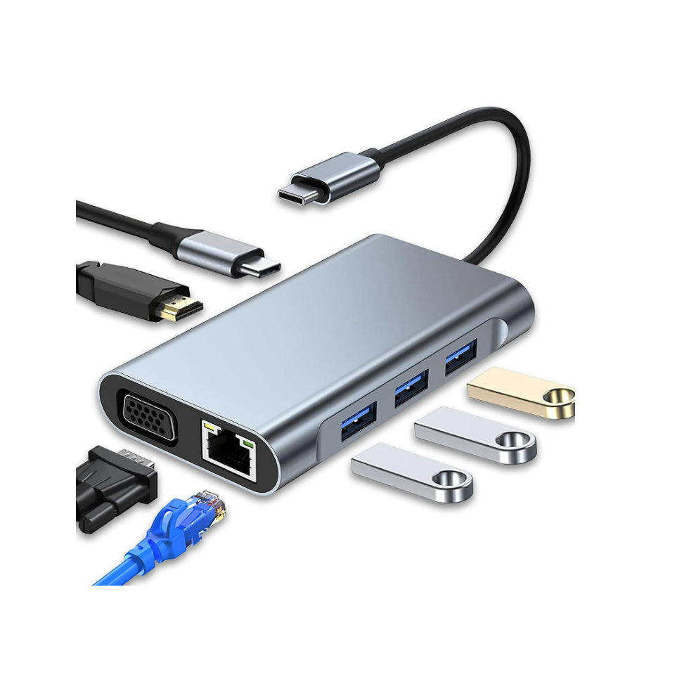 Chronus Usb C Hub, Multiport Usb C Adapter 7 In 1 With 4K Hdmi Vga Usb 3.0 100W Pd And Rj45 Ethernet, Usb C Docking Station(Gray) Gray 6976918335289
