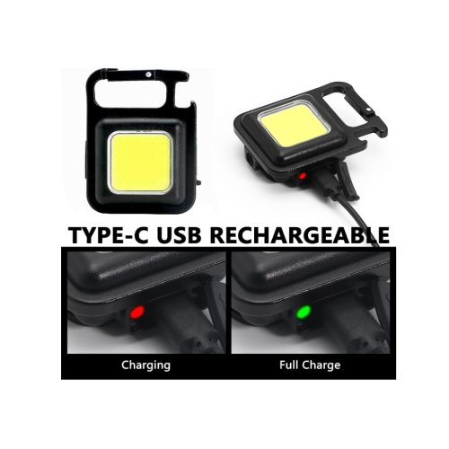 COB Small Flashlight, Pocket Magnetic Flashlights 500 High Lumens Rechargeable Keychain Work Light, Mini COB Flashlight 4 Light Modes(Black) 1