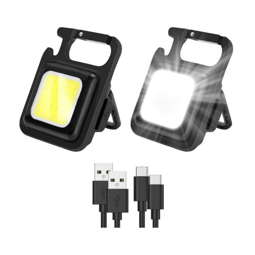 COB Small Flashlight, Pocket Magnetic Flashlights 500 High Lumens Rechargeable Keychain Work Light, Mini COB Flashlight 4 Light Modes(Black)