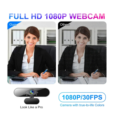 Webcam HD 1080P com microfone, USB para PC, 30fps, 100 de visão, plug and play, Skype (preta) 1