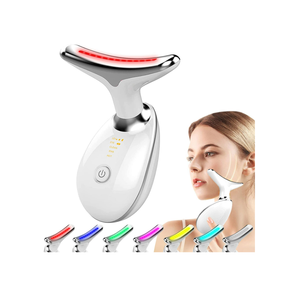 Chronus Red Light Therapy for Face Electric Massager, Rejuvenation for Face & Neck Beauty Firming Wrinkle Removal Device, 7 Color Modes(White)