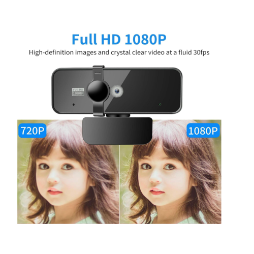Webcam AutoFocus 1080P HD com microfone, capa de privacidade para streaming de aulas online e videoconferências (preta) 1