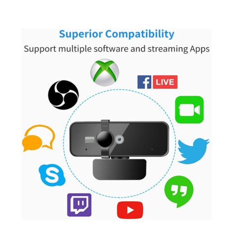 Webcam AutoFocus 1080P HD com microfone, capa de privacidade para streaming de aulas online e videoconferências (preta) 2