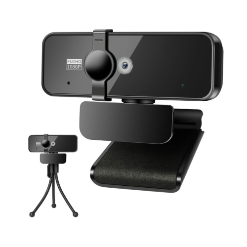 Webcam AutoFocus 1080P HD com microfone, capa de privacidade para streaming de aulas online e videoconferências (preta)
