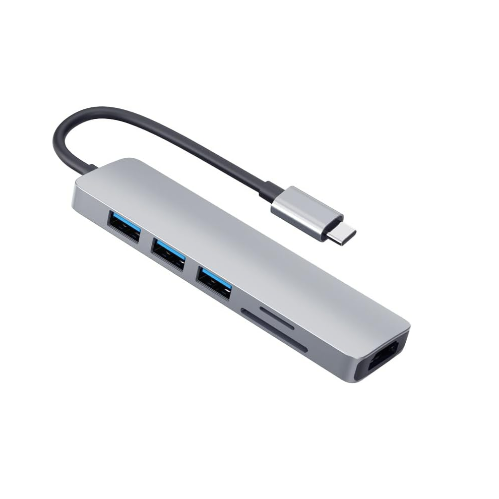 Chronus Boutique Gray Chronus Usb C Multiport Adapter, 6 In 1 Usb-C Hub With 4K Hdmi, 3X Usb 3.0, Micro Sd/Tf Card Reader, Aluminium Type-C Dongle(Gray)