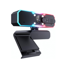 Webcam USB 1080P 60FPS para jogos, com luz ajustável, foco automático, capa de privacidade e microfones duplos (preta)