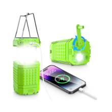 Solar Camping Lantern 5000mAh Capicity Rechargeable Camping Lights with Hand Crank LED Flashlight Telescopic Portable(Green)