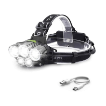 LED Head Torch Rechargeable, 10000mAh Headtorch 5 LEDs 8000LM Super Bright, 6 Lighting Modes, Charging Indicator, 180 Lighting Angle(Black)