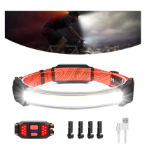 LED Head Torch Rechargeable Strip COB Headlamp & Tail Light Helmet Safety Warning Strobe Waterproof 500 Lumen for Running Cycling Camping(Black)