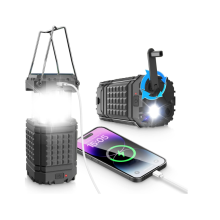 Solar Camping Lantern 5000mAh Capicity Rechargeable Camping Lights with Hand Crank LED Flashlight Telescopic Portable(Black)