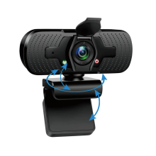 Webcam com microfone e capa de privacidade, grande angular para streaming 1080P para desktop, laptop, PC (preta)