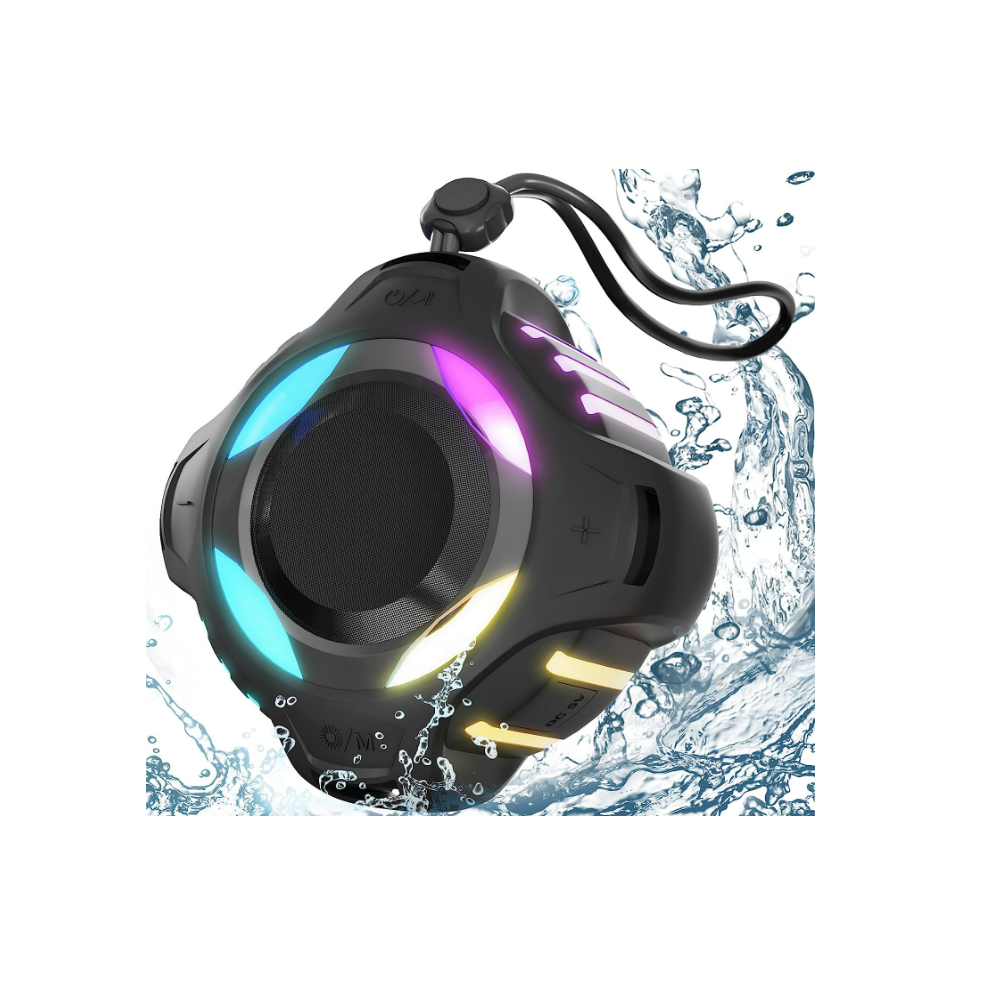 Chronus Waterproof Bluetooth Speaker Ipx7, Shower Speaker With Multi-Color Floating, Loud Hd Stereo Sound, Robust Bass(Black) Light/Black 6976918331144