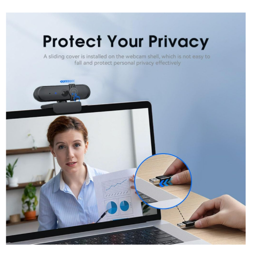 Webcam 1080P com microfone, USB plug & play para PC, sem distorção para videochamadas e conferências (preta) 2
