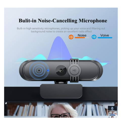 Webcam 1080P com microfone, USB plug & play para PC, sem distorção para videochamadas e conferências (preta) 1