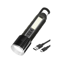 Torches LED Super Bright - 6000 Lumens Rechargeable LED Torch with XHP50 Tactical Flashlight and COB Side Light, IP65 Waterproof Camping Torch(Black)