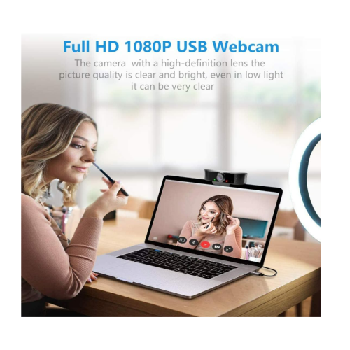 Webcam 1080P USB com microfone, Full HD para PC/MAC/laptop/desktop, plug and play para streaming (preta) 2