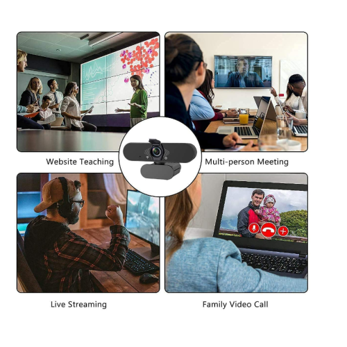 Webcam professionnelle 1080P avec double microphone et cache de confidentialité Plug and Play Noir 2