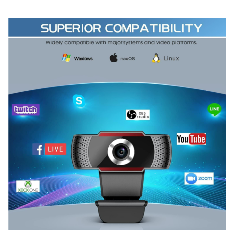 Webcam 1080P com microfone, câmera USB HD para PC, plug and play (preta) 2
