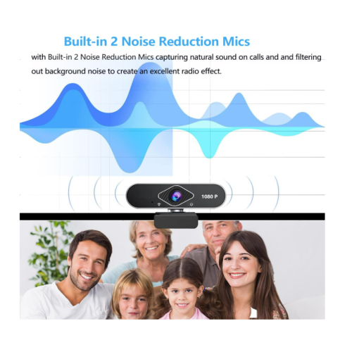 Webcam, Webcam with Microphone, Web Camera, Full HD 1080p/30fps, Plug and Play, Auto Light Correction, Noise-Reducing Mic(Black) 2