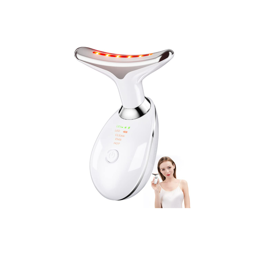Chronus Anti Wrinkles Face Neck Device, Double Chin Facial Massager With Triple Action Led Heat Modes For Skin Care, Improve, Tightening(White)