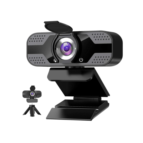 Webcam com microfone para desktop, câmera de streaming USB 1080P, grande angular, flexível para PC, jogos, Skype (preta)