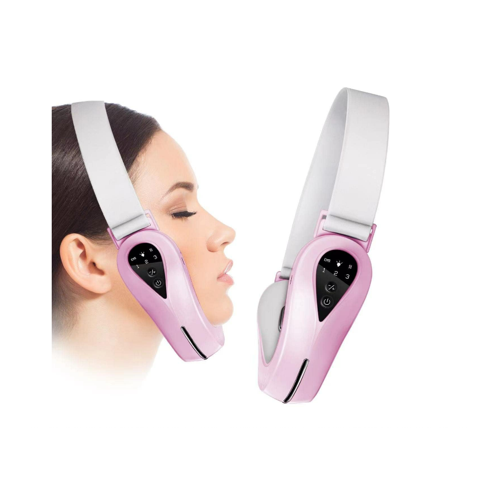 Chronus Red/Blue/Light Double Chin Eliminator, Electric Face Lift Device Facial Massager, Double Chin Eliminator Face Lift Device 4 Modes With Light(Pink)