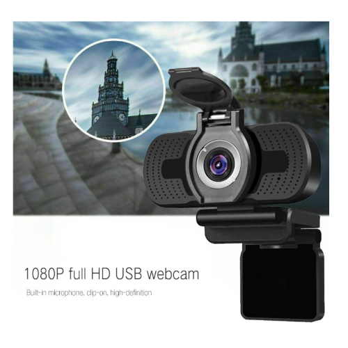 Webcam USB 1080P com tampa, câmera para videochamadas e jogos, plug and play (preta) 2